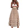 Gratoryna Gonna lunga da donna in tulle, linea A, con volant, a vita alta, a strati, sottoveste, Cachi, S