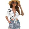 Jndtueit Coprispalle con note musicali fiamme in chiffon aperto sul davanti, per bikini e spiaggia, da donna, Pianoforte Bianco con note, L