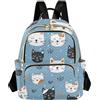 Mnsruu Mini zaino da donna con faccine di gatto su sfondo blu, borsa da viaggio casual, borsa a tracolla, S, Facce di gatto su sfondo blu, S