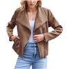 Generisch Moda Autunno Inverno Breve Moto Giacca Per Le Donne Casual Camoscio Look Pelle Camoscio Capispalla Cappotto, caffè, L