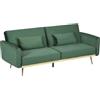 HOMCOM Divano Letto 3 Posti Clic Clac con 2 Cuscini, Divano Letto Singolo con Gambe Pieghevole e Schienale Regolabile, in Tessuto Imbottito Effetto Velluto e Legno, 206x81x83 cm, Verde