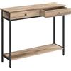 VASAGLE Tavolo Consolle, Tavolo da Ingresso, con 2 Cassetti, Struttura in Metallo, per Corridoio, Camera da Letto, Soggiorno, Stile Industriale, Marrone Cammello e Nero Inchiostro LNT015W01