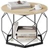 WOLTU Tavolino da Salotto Rotondo, Tavolino da Caffè con Struttura in Metallo per Soggiorno, Balcone, Divano e Letto, Rovere Chiaro+Nero, BTS27hei