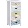 HOMCOM Cassettiera Mobiletto Vintage con 5 Cassetti Stile Shabby Bagno, Ingresso, Camera 46 × 34 × 97.5cm Bianco
