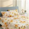 JSD Set di lenzuola con stampa floreale, per letto matrimoniale, 4 pezzi, in morbida microfibra spazzolata, con tasca profonda
