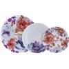 Villa Altachiara Set Piatti 6 Persone, Servizio Piatti 18 Pezzi, in Porcellana, Piatti Piani 25 cm + Piatti Fondi 29 cm + Piatti Frutta 22 cm, Moderni, Adatti a Microonde e Lavastoviglie, Linea Peonia