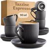 Cosumy Set Tazzine Caffè Particolari 6 Espresso 90 ml Nere - con Piattino | Fatte a mano, ceramica spessa mantiene il caffè caldo, lavabili in lavastoviglie e microonde, Tazze Caffè, Coffee Mug, Bar