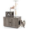COSTWAY Tiragraffi per Gatti Adulti con Rifugio ad Ante Nascosto, Torre per Gatti con Cuccia, Piattaforma, Cuscini e Tiragraffi, Albero per Animali Grandi Alto in Legno, 77,5 x 49 x 132 cm (Grigio)