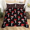 Loussiesd Funghi Set di Biancheria Da Letto Matrimoniale Carino Rosso Funghi Copripiumino Kawaii Naturale Fungo Selvaggio Biancheria Da Letto & Lino Rosso Nero