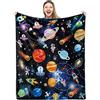 TradesForU Coperta spaziale morbida galattastronauta coperta accogliente razzo sistema solare P-Lanet flanella pelosa peluche regalo di compleanno per bambini divano arredamento, blu, 101 x 127 cm