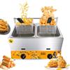 Generic Friggitrice commerciale a doppio gas, 10 L + 10 l, in acciaio inox, GPL, friggitrice da banco per patatine fritte, ideale per ristoranti e cucine domestiche