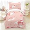 HOMHOMHA Unicorno - Copripiumino da bambina, 120 x 150 cm, con 1 federa 65 x 65 cm, stampa 3D, colore arcobaleno, rosa, 100% microfibra
