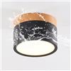 Schindora Plafoniera LED, faretto da superficie con decoro in legno, mini-luce da soffitto, rotonda, nera, bianco freddo 6000 K, 12 W.