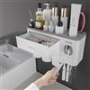 iHave Porta Spazzolino Elettrico da Muro con Dispenser Dentifricio e 3 Bicchieri - Design Bianco Classico per l'Arredo del Bagno, Organizer Bagno Tutto-in-Uno per Spazzolini e Accessori