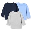 Amazon Essentials T-Shirt A Maniche Lunghe in Cotone 100% vestibilità Comoda Unisex Bimbi, Pacco da 3, Blu/Blu Marino/mélange, 3-6 Mesi