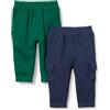 Amazon Essentials Pantaloni Cargo Da Jogging Bimbo, Pacco da 2, Blu Marino/Verde, 12 mesi