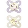 MAM Original Start Night Succhietto 0-2 mesi, Set da 2 ciucci, Rosa | Si illumina al buio, Con porta ciuccio sterilizzatore, Tettarella ortodontica in silicone SkinSoft, Senza BPA/BPS
