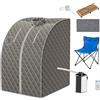 COSTWAY 1000 W Sauna a Vapore Portatile con Telecomando, Sauna Domestica Bagno di Vapore con Sedia, Sauna Spa 3L, Funziona Timer 15-90 min (Grigio)