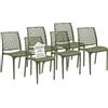 Tomaino - Sedia in Plastica Da Cucina - Set 6 Sedie Plastica Impilabili Con Braccioli Per Esterno e Interno - Sedie per Giardino, Soggiorno, Balcone o Bar (6, Verde)