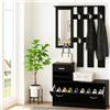 BAKAJI Set Mobili Ingresso Design Moderno con Scarpiera Panca Cassetto Specchio Rettangolare e Appendiabiti Attaccapanni 6 Ganci da Parete Casa Design Moderno in Legno (Nero)