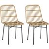 HOMCOM Set 2 Sedie per Cucina e Soggiorno Stile Boho, Sedie Moderna in Rattan PE e Acciaio, 45x57x83 cm, Giallo