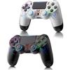 RUIZHI Controller LED per PS4 - Design a Forma di Fulmine, Controller Wireless per Playstation 4 compatibile con PS4/Pro/Slim/PC, con Batteria da 1000mAh, Cavo USB-C, Confezione da 2, Nero + Bianco