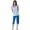 Leo Corsetteria Pigiama Donna Senza Manica Pantalone Pinocchietto Cotone Smanicato Canottiera Modello Pescatora Capri Bianco Blu Taglia XL
