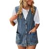 OBiQuzz Gilet di jeans da donna in denim, senza maniche, con bottoni, jeans, per donna, con scollo a V, con tasche, blazer aperto, da cowboy, da motociclista, Blu, S