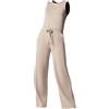 Generic Tuta intera da donna, a gamba larga, tinta unita, casual, ampia, comoda, con vestibilità aderente, con coulisse e pantaloni a gamba larga, cachi, L