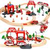 Joellfuner Set di 69 Pcs Binari Trenino Legno, Trenino Elettrico Bambini con Pista Treno in Legno, Giocattoli Treno Elettrico Compatibile con le Principali Marche, Regali di Compleanno e di Natale