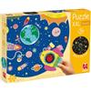 Jumbo Spiele GmbH Goula - Puzzle XXL Spaziale - per Bambini in Grande Formato - svolta Magica - Fosforescente - Si Illumina al Buio - Scopri Le Stelle nascoste con Il Razzo - 25 Parti- dai 3 Anni in su