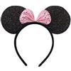 Lovelegis Cerchietto topolina nero fiocco rosa paillettes donna carnevale Halloween costume accessori testa cosplay Minnie animali festa bambina simpatica