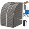 RELAX4LIFE Sauna a Vapore Portatile 3 L, Cabina Domestica per SPA, 9 Temperature Regolabili, 15-90 Minuti, Telecomando e Sedia, 1000W (Grigio)