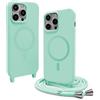 CUZZCASE Cover compatibile con iPhone 14 Pro(6.7),Cover Magnetica[Compatibile con MagSafe],Bumper con Laccio,regolabile Lanyard TPU Corda Silicone Case-Verde chiaro