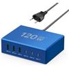 sccvee Caricatore USB C da 120 W, GaN, caricatore USB multiplo 【3USB-C + 3USB-A】PD, stazione di ricarica Type C a 6 porte, compatibile con iPhone/Samsung/Google/Tablet/Mobile