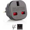 TECHZOCO Adattatore da spina UK a Europeo, adattatore da spina UK a spina europea, adattatore da viaggio UK, adattatore tipo G, adattatore universale da viaggio, 220-240 V, 1 pezzo, nero