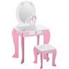 HOMCOM Specchiera Giocattolo Toeletta con Cassetto e Sgabello in Legno, Giochi per Bambine 3-8 Anni Rosa e Bianco|Aosom
