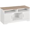 HOMCOM Mobile TV con 3 Scomparti Aperti, 2 Armadietti e Piano d'Appoggio per TV fino a 42", in Truciolato, 105x40x52cm, Bianco e Legno|Aosom