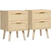 HOMCOM Set 2 Comodini per Camera da Letto Stile Boho con 2 Cassetti, 40x40x56cm, Legno Naturale|Aosom