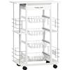 HOMCOM Carrello da Cucina con Cassetto, 4 Cesti e 4 Ripiani, in Metallo, Ceramica e Legno, 57x37x83 cm, Bianco