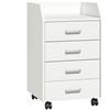 Vinsetto Cassettiera da Ufficio in Legno con 4 Cassetti, Ruote e Bordi Rialzati, 40x36x65cm, Bianco