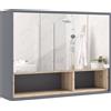 HOMCOM Specchiera Bagno a 3 Ante con Armadietto 8 Vani e Ante Ammortizzate, 80x20x60 cm, Grigio