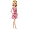 Barbie - Bambola Fashionistas con coda bionda, abito floreale rosa e rosso, sandali con plateau e orecchini a cerchio, giocattolo per bambni, 3+ anni, HJT02