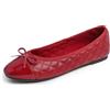 Feversole Women's Fashion Round Toe Ballet Flat,Ballerina a Punta Tonda per Donna Puntale Trapuntato Rosso 38