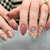 GlamRays 24 Pezzi Almond Press on Nails Corto Con Autunno Flower Design Brillante - Set Unghie Acriliche Completamente Avvolgenti Con Fiori