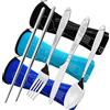 CKANDAY 3 Set Posate da Campeggio,CKANDAY 12 Pezzi Viaggio Coltello Forchetta Cucchiaio Bastoncini Vasellame Argenteria per Campeggio Escursionismo Picnic,Acciaio Inossidabile,Nero/Blu/Azzurro