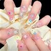 GlamRays Press on Nails, unghie finte medie quadrate lucide, in acrilile francese, con design a stella, per unghie finte con charm, 24 pezzi