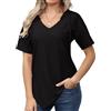 outfit spring Felpa Donna con Cappuccio Maglie Donna Estive Maglia Donna Manica Corta Scollo a V Camicia Elegante Casual S-XXL Nero L