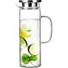 FHISKUNYU FHISKUNYU Caraffa Acqua in Vetro Borosilicato 1,5 Litri - Brocca con Coperchio Termoresistente (-20°C a +150°C), Manico in Acciaio Inox e Design Minimalista
