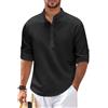 Lishang Camicia Lino Uomo Manica Lunga Camicie Estiva Casual con Bottoni Shirts Collo Coreana Tinta Unita Camicia da Spiaggia Regolare Classiche